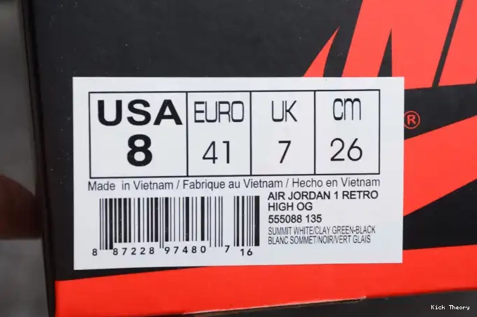 Kicktheory Clay 1 OG Air Jordan Retro High 555088-135 Green 0517